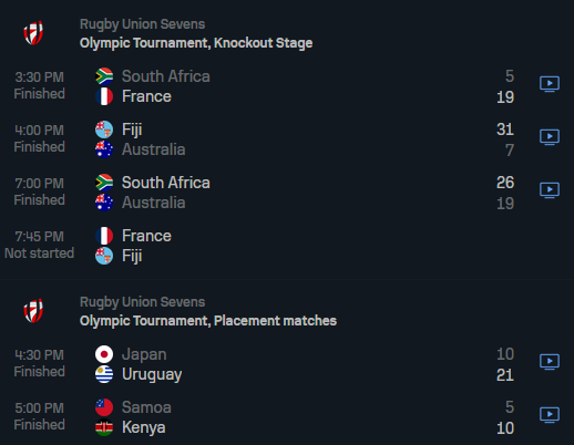 Rugby matches example